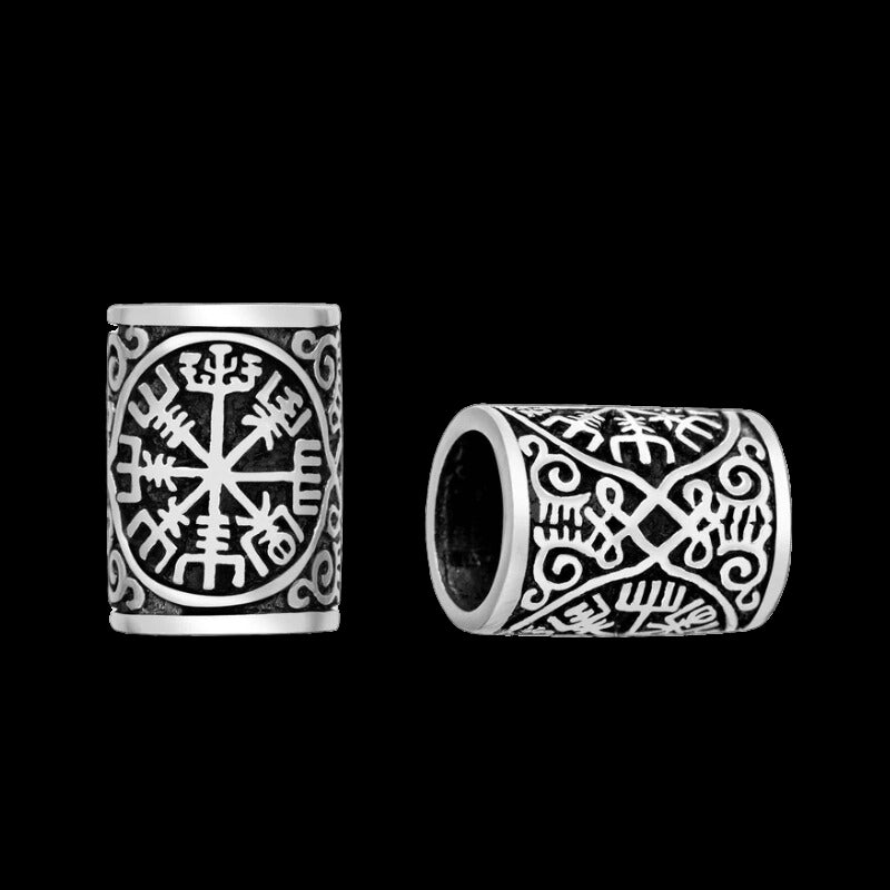 vkngjewelry Beads 925 Sterling Silver Viking Beard Hair Bead With Vegvisir