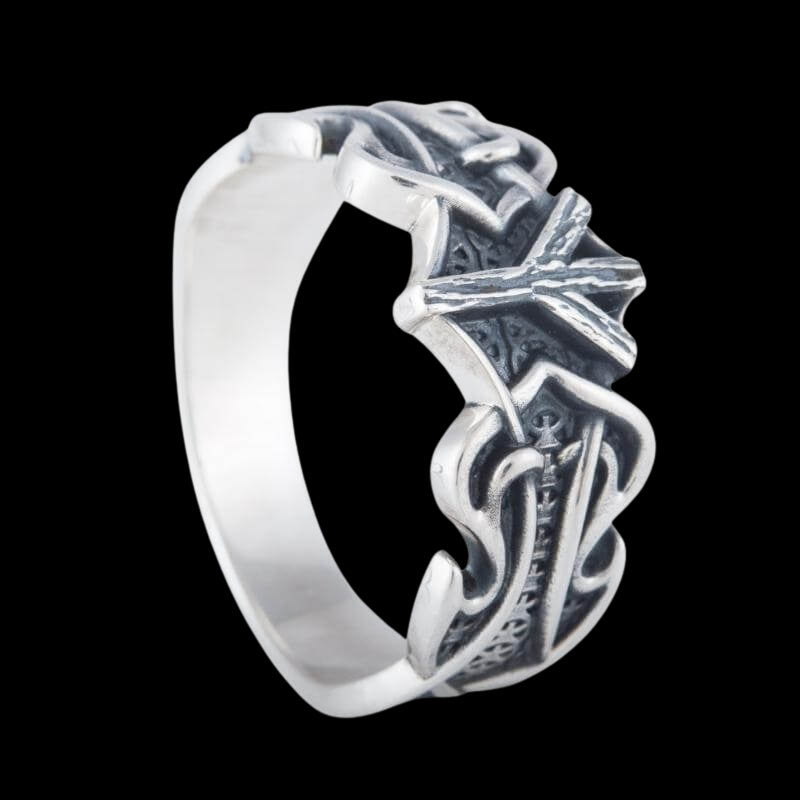 Bague Rune Algiz avec ornement nordique en argent massif Fait main Bijoux Viking
