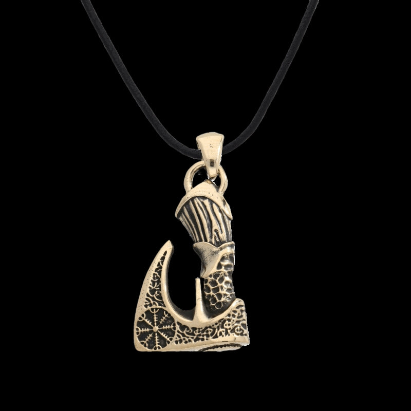 vkngjewelry Pendant Axe Helm of Awe Bronze