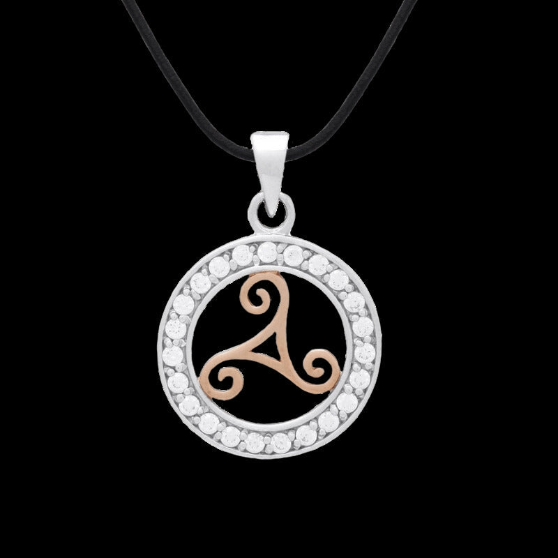 vkngjewelry Pendant Charm Rose Gold Triskelion Cubic Zirconia Sterling Silver Pendant