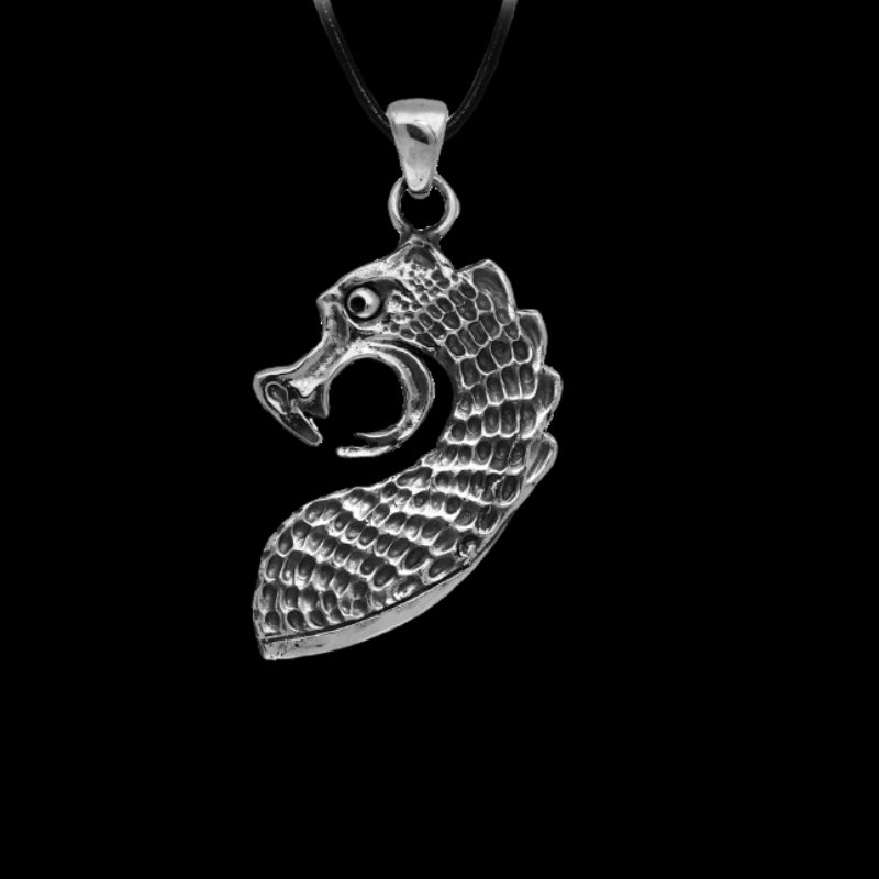 vkngjewelry Pendant Handcrafted Drakkar Head Brushed Sterling Silver Pendant