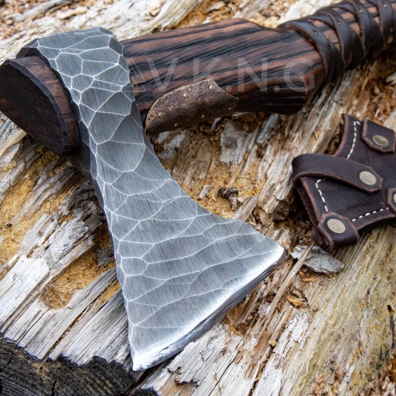 vkngjewelry hache Hand Forged Viking Axe "Veles" With Leather Wrap On The Handle