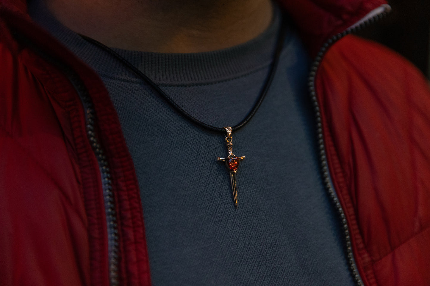 vkngjewelry Pendant Handcrafted Brass Dagger Pendant with Cubic Zirconia