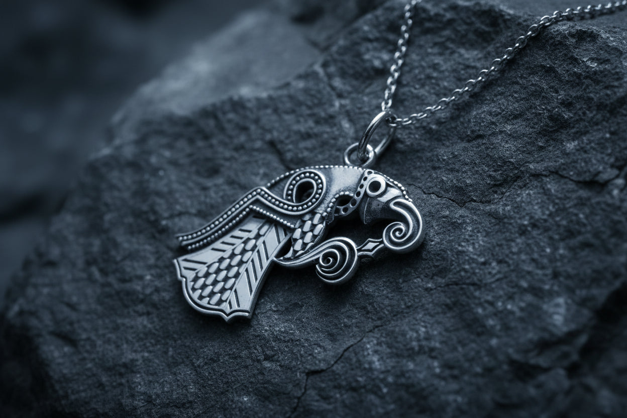 vkngjewelry Pendant Handcrafted Raven Pendant Inspired by the Vendel Period