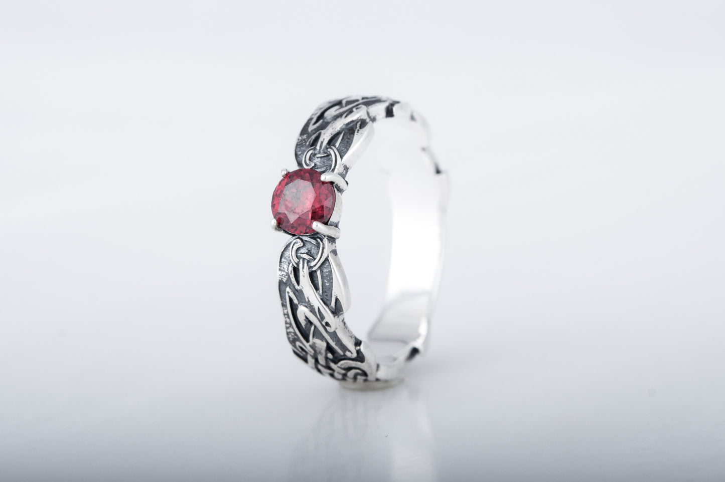 vkngjewelry Ring Handmade Viking Ring with Norse Pattern, Sterling Silver Nordic Jewelry