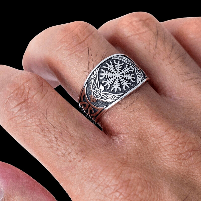 vkngjewelry Bagues Flat Helm Of Awe Ravens Ring Sterling Silver