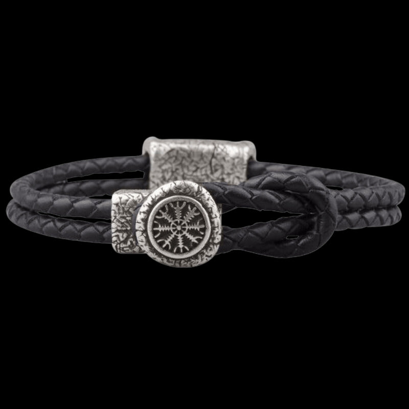 vkngjewelry Bracelet Helm of Awe Clasp Leather Bracelet Silvered