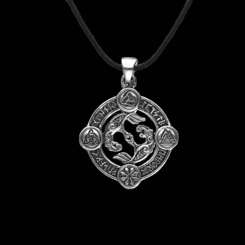 vkngjewelry Pendant Handcrafted Odin Raven Norse Symbols Sterling Silver Pendant