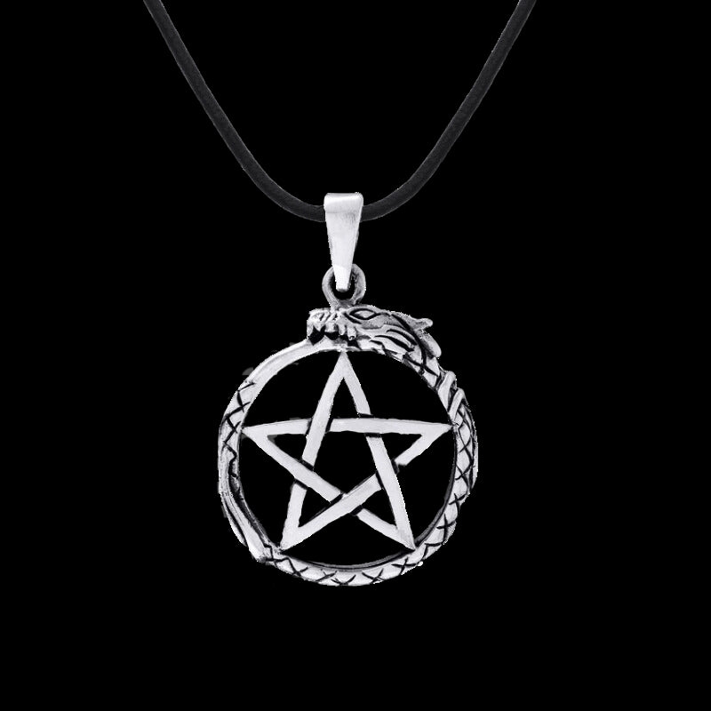 vkngjewelry Pendant Ouroboros Jormungandr Pentacle Sterling Silver Pendant