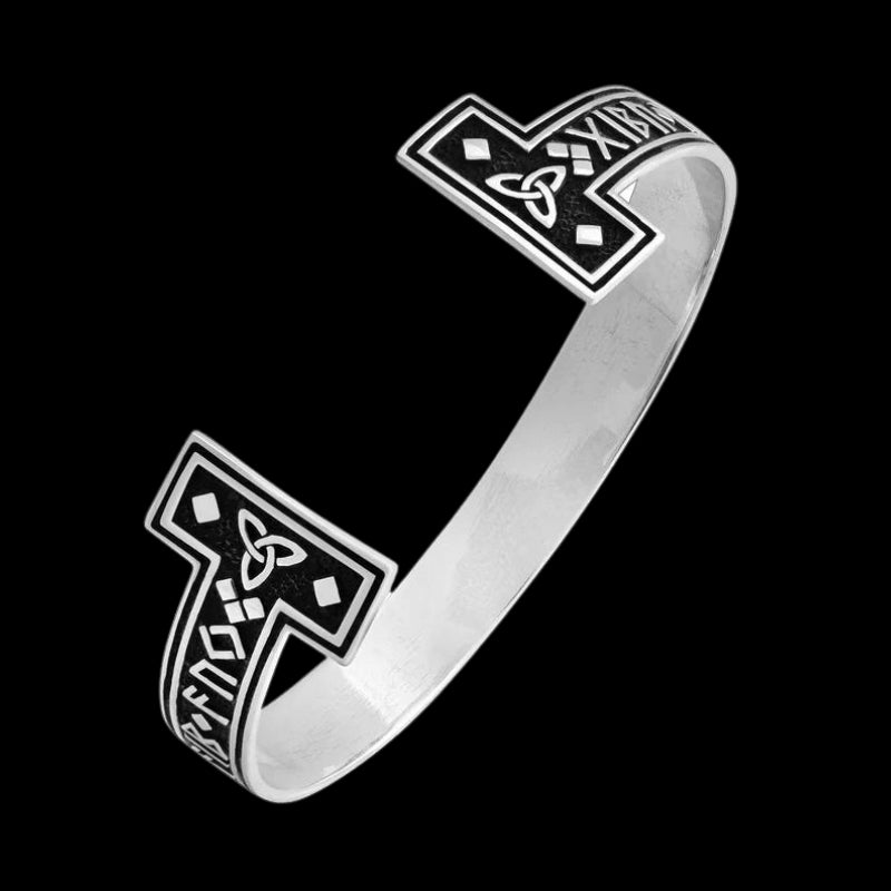 vkngjewelry Bracelet RUNES BANGLE WITH CELTIC TRIQUETRA 925 STERLING SILVER