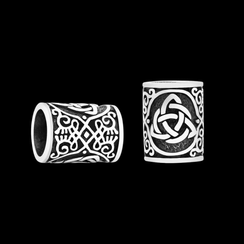 vkngjewelry Beads Sterling Silver Viking Beard Bead With Triquetra And Celtic Knotwork