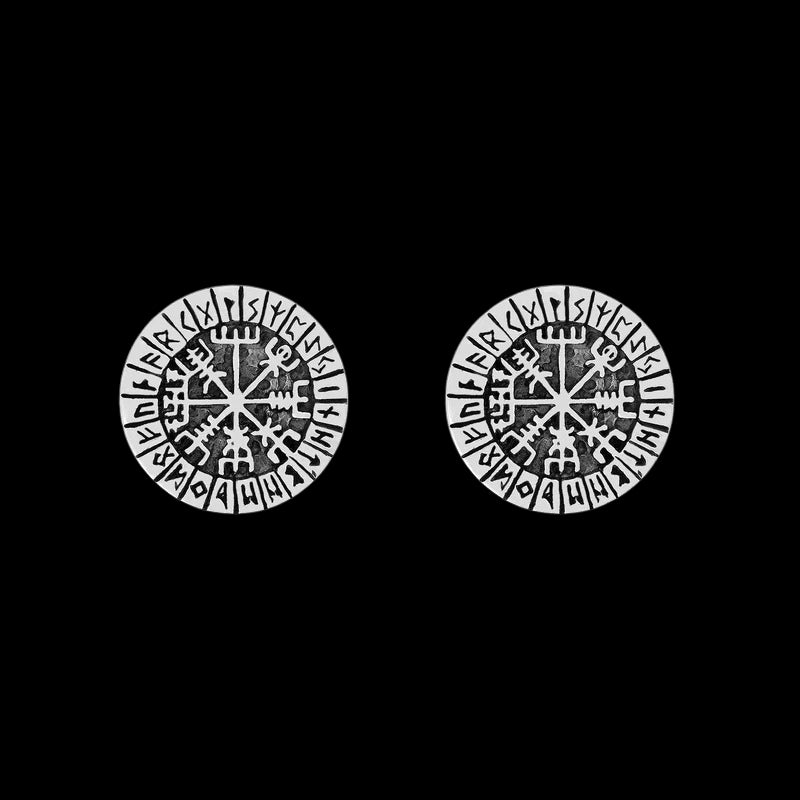 vkngjewelry Earring Sterling Silver Viking Vegvisir With Runes Stud Earrings Set