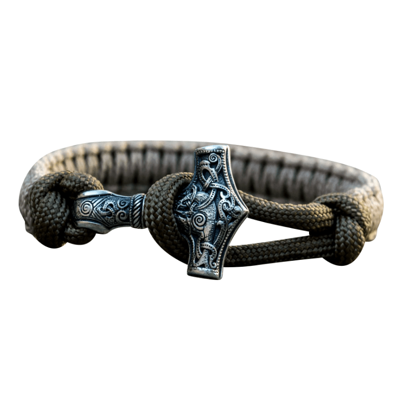 vkngjewelry Bracelet Thor Hammer Paracord Bracelet Sterling Silver
