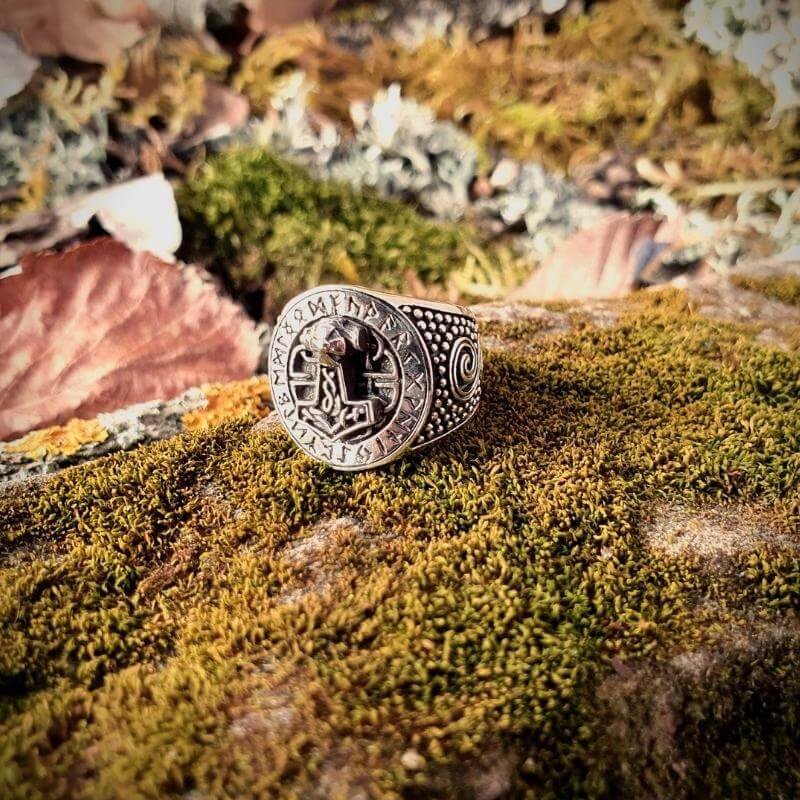 vkngjewelry Bagues Thor Hammer Runic Sterling Silver Ring