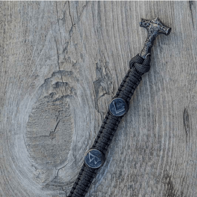 vkngjewelry Bracelet Thor Hammer with Ruthenium Paracord Bracelet Sterling