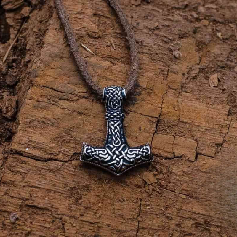 vkngjewelry Pendant Thor's Hammer Pendant Bronze Mjolnir With Wolf Ornament