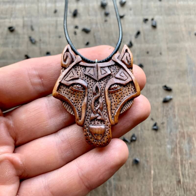 vkngjewelry Pendant Unique Plum Wood Fenrir Head Pendant