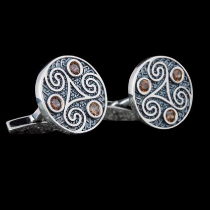 vkngjewelry Bontons de Manchettes Unique Triskelion Symbol Silver Sterling Cufflinks