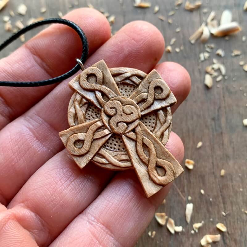 vkngjewelry Pendant Unique Walnut Wood Celtic Knots Cross Triskelion Pendant Style 1