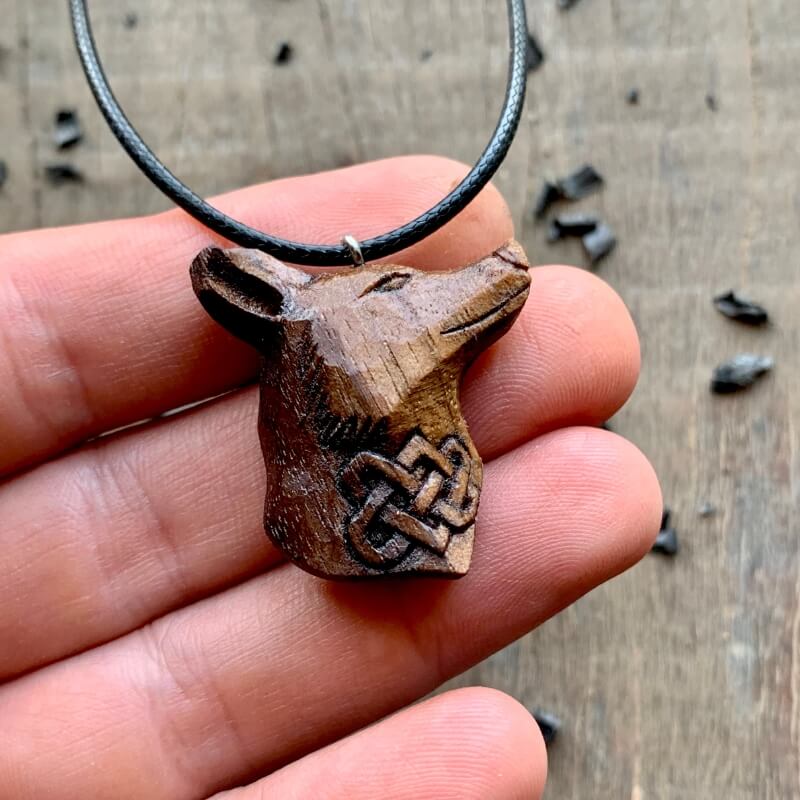 Unique Walnut Wood Celtic Love Knot Fox Pendant Handmade VKNG