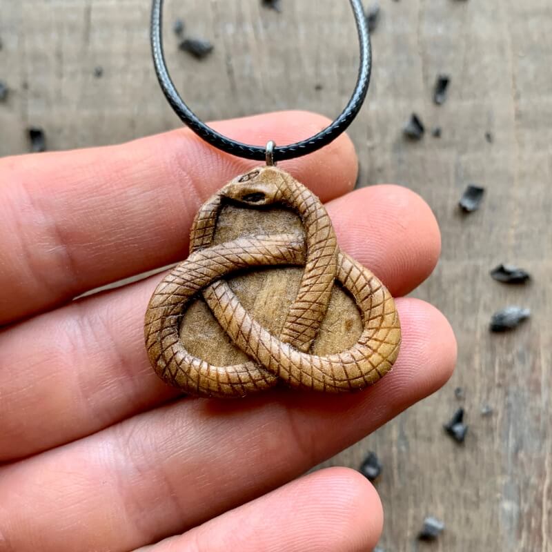 vkngjewelry Pendant Unique Walnut Wood Celtic Triquetra Uroboro Pendant