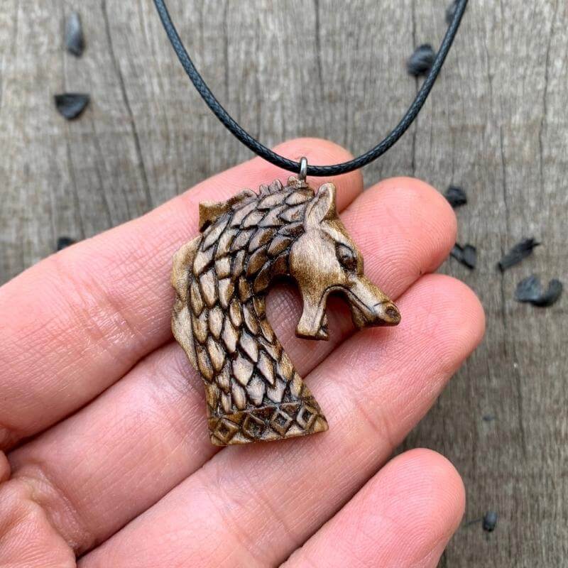 vkngjewelry Pendant Unique Walnut Wood Drakkar's Head Pendant Style 1