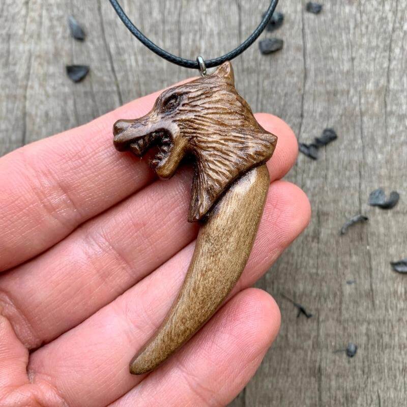 vkngjewelry Pendant Unique Walnut Wood Viking Fenrir Claw Pendant Style 1