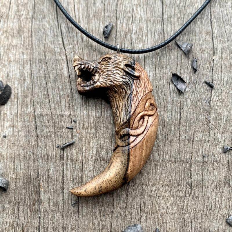 vkngjewelry Pendant Unique Walnut Wood Viking Fenrir Claw Pendant Style 2