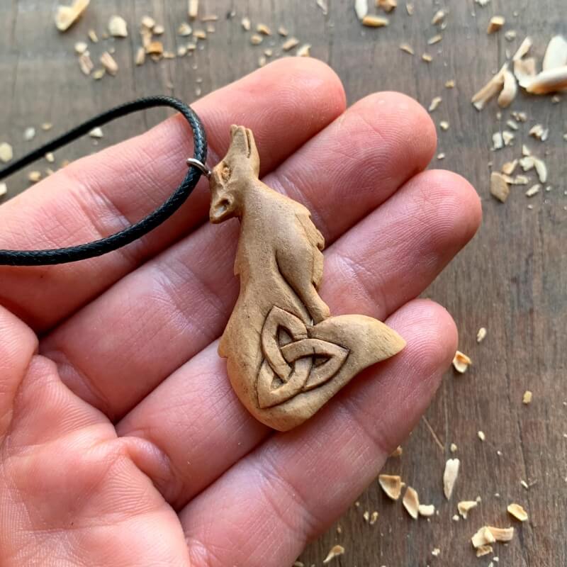 vkngjewelry Pendant Unique Walnut Wood Wolf Triquetra Design Pendant