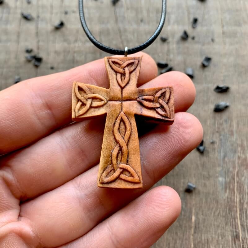 Unique Wood Celtic Cross Triquetra Pendant | Handmade | VKNG Jewelry