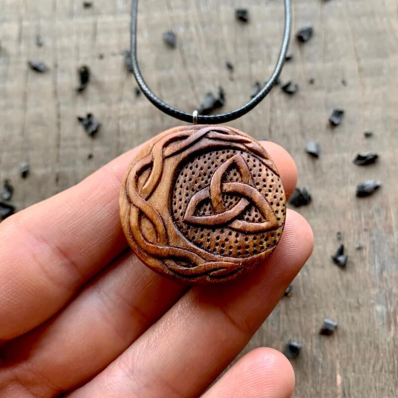 vkngjewelry Pendant Unique Wood Celtic Sun And Moon Triquetra Pendant
