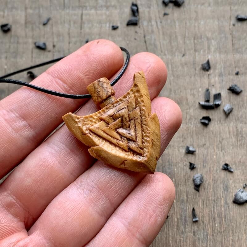 vkngjewelry Pendant Unique Wood Viking Spear Valknut Pendant