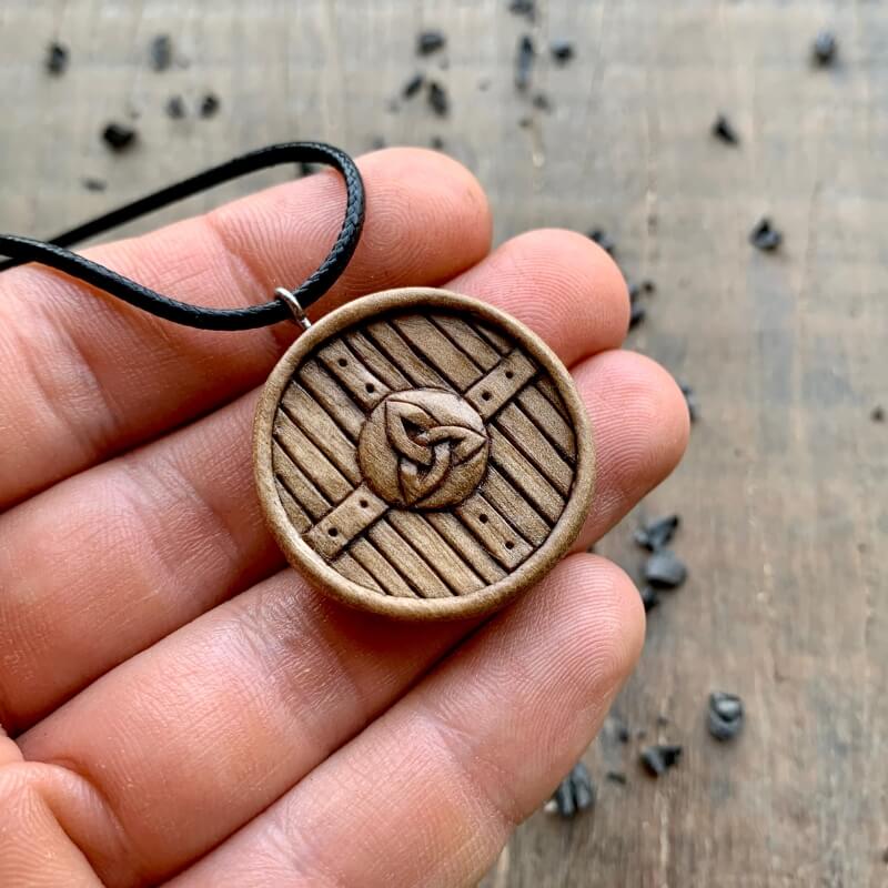 vkngjewelry Pendant Unique Wood Walnut Viking Shield Triquetra Pendant