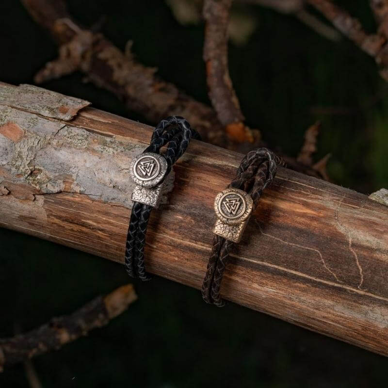 vkngjewelry Bracelet Valknut Clasp Leather Bracelet Bronze