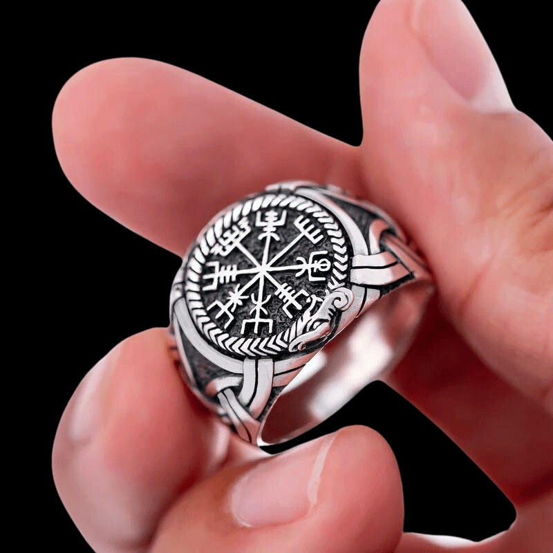 vkngjewelry Bagues Vegvisir and Jörmungandr Ring 925 Sterling Silver