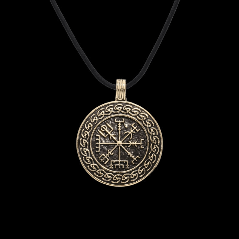vkngjewelry Pendant Handcrafted Vegvisir Norse Patterns Amulet Bronze