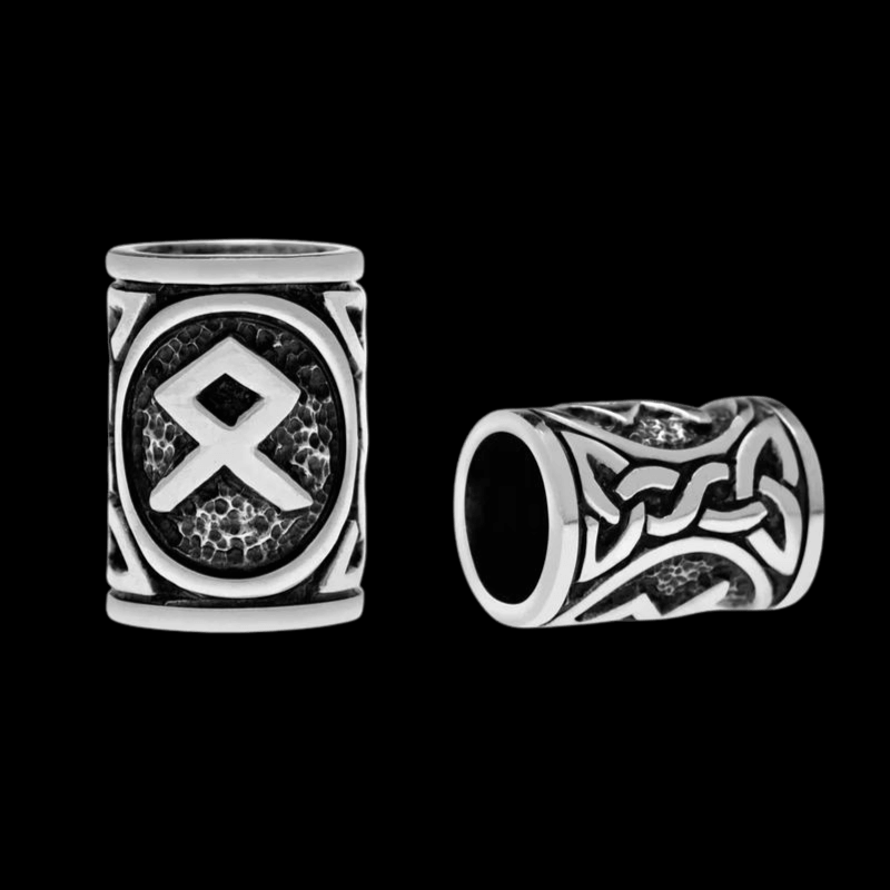 vkngjewelry Beads Viking beard hair bead with Rune Othala 925 sterling silver