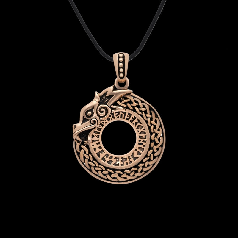 vkngjewelry Necklace Viking Jormungand With Runes Bronze Pendant