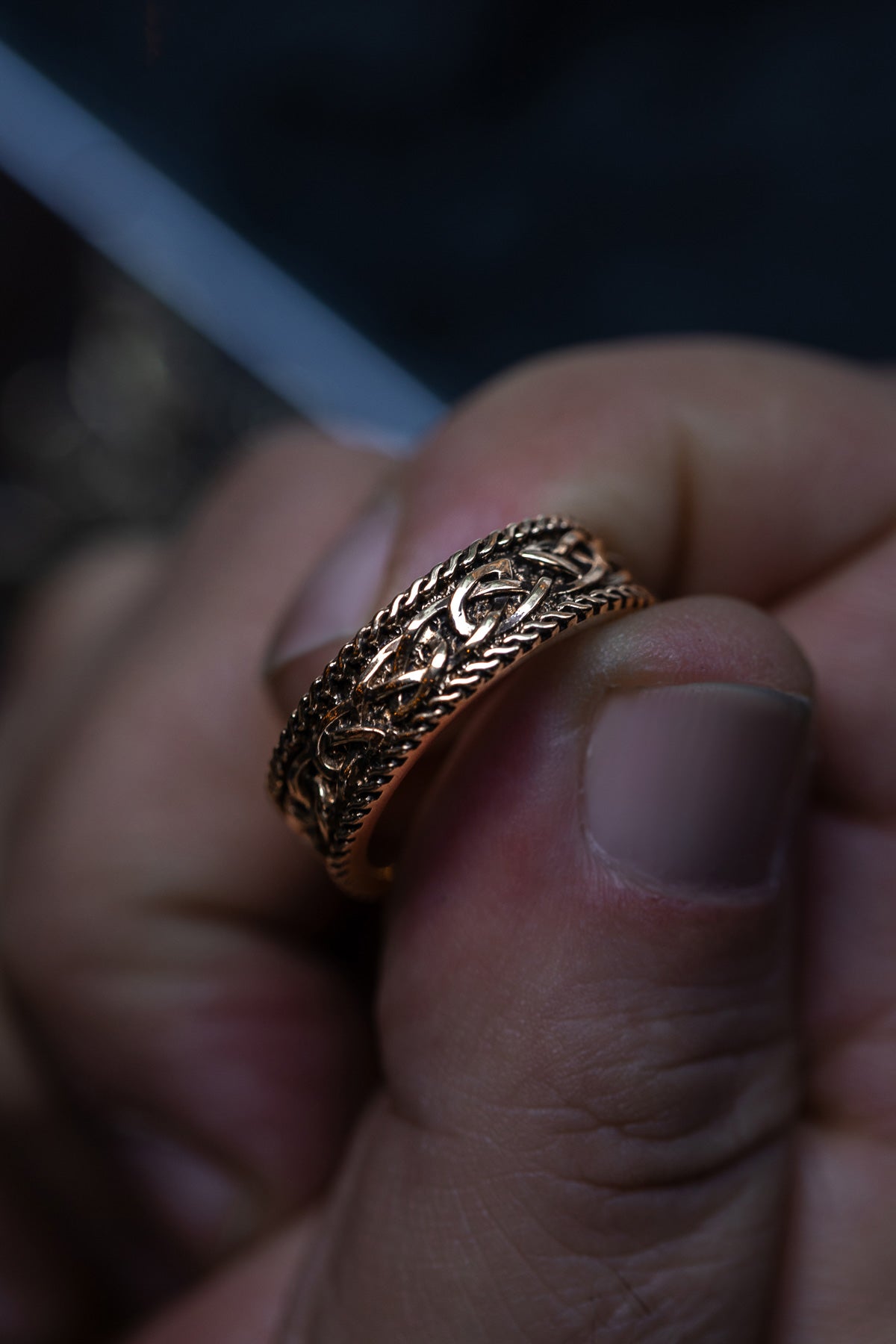 vkngjewelry Ring Solid Brass Viking Knot Ring Handcrafted Nordic Ornament Band