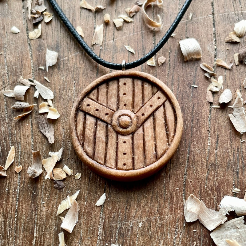 vkngjewelry Pendant Handcarved Unique Viking Shield Algiz Rune Pendant