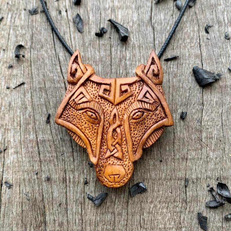 vkngjewelry Pendant Unique Plum Wood Viking Wolf Head Pendant Style 2