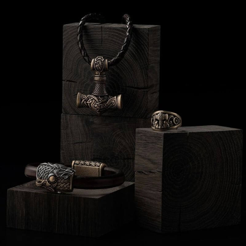 vkngjewelry Bagues Thor Hammer Ring Triquetra Bronze