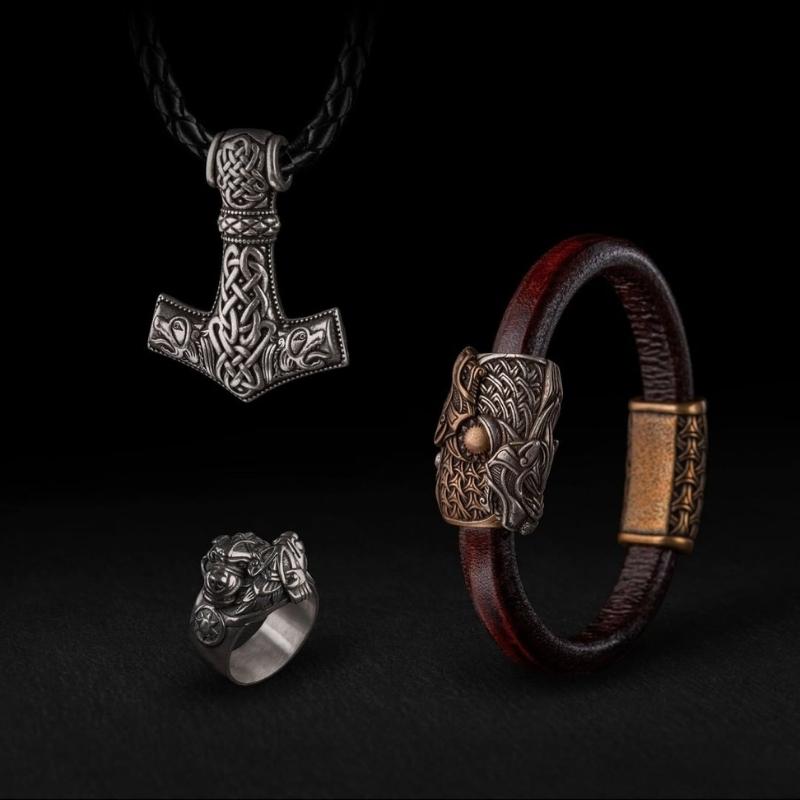 vkngjewelry Bagues Wolf Viking Ring Hati and Skoll in Bronze