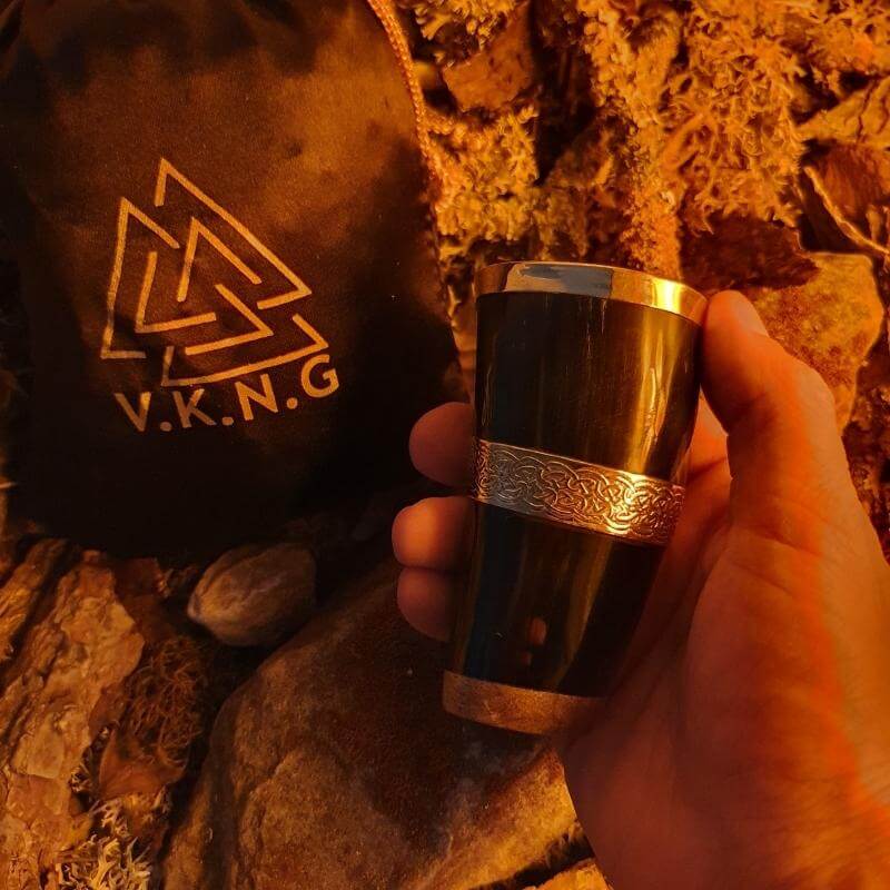 vkngjewelry home Horn Glass - Mesh Carving with embossed brass rings