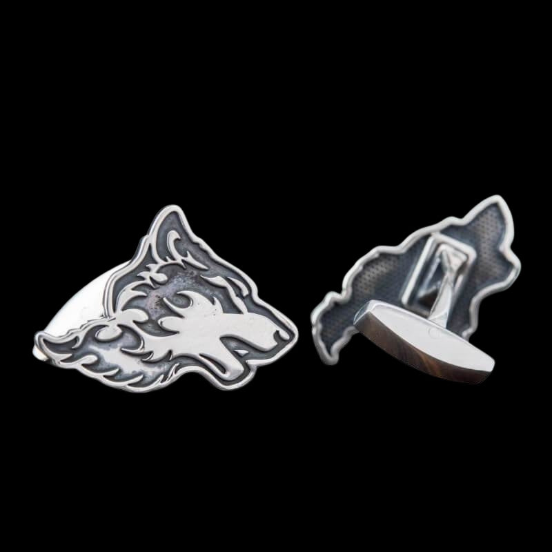 vkngjewelry Bontons de Manchettes Handcrafted Wolf Head Silver Sterling Cufflinks