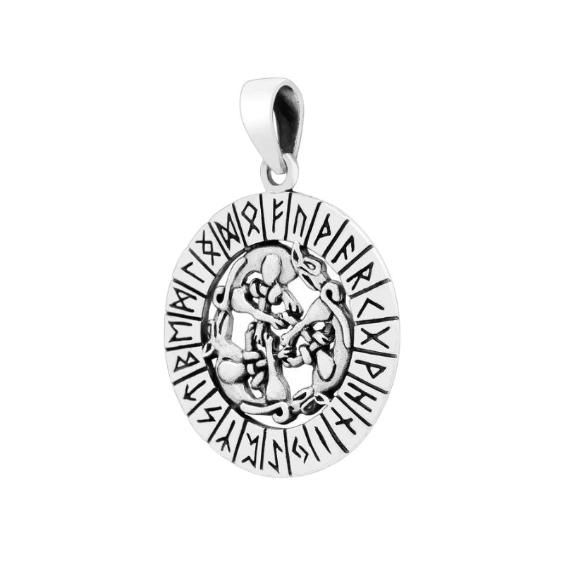 vkngjewelry Pendant 3 Wolves  with Runes 925 STERLING SILVER PENDANT