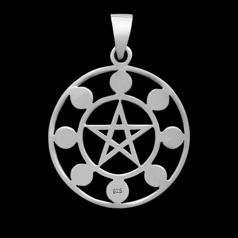 vkngjewelry Pendant 8 Moon Phases With Pentagram 925 Sterling silver Pendant