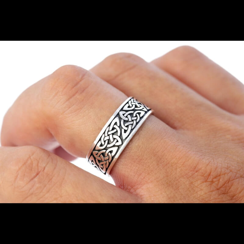 vkngjewelry Bagues 925 Sterling Silver Celtic Triquetra Knot Band Ring