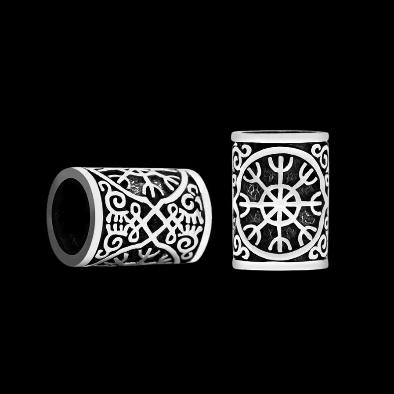 vkngjewelry Beads 925 Sterling Silver Viking Beard Hair Bead With Helm of Awe