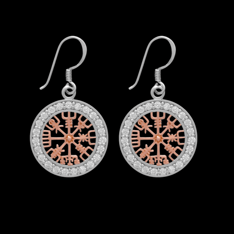 vkngjewelry Pendant 925 Sterling Silver with Rose Gold Vegvisir Earring